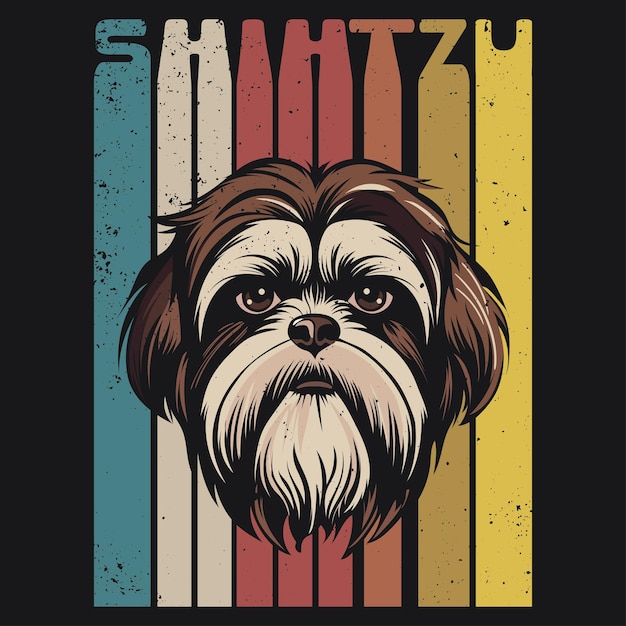 Vector retro shih tzu vector de diseño de camisetas para perros