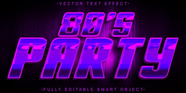 Retro Shiny Purple 80s Party Vector Objeto Inteligente totalmente editable Efecto de texto