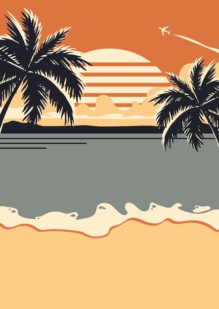 Retro Summer Sunset on the Sea Poster Diseño plano para invitaciones de fiestas en la playa Carteles volantes