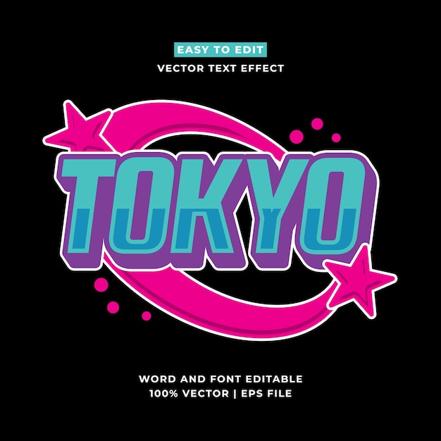 Retro Tokio Japón 3D vector estilo de dibujos animados efecto de texto editable Vector logo icono