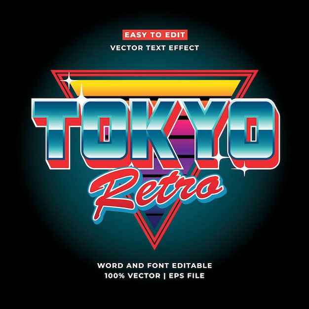 Retro Tokio Japón 3D vector estilo de dibujos animados efecto de texto editable Vector logo icono