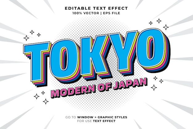 Retro Tokio Japón 3D vector estilo de dibujos animados efecto de texto editable Vector logo icono