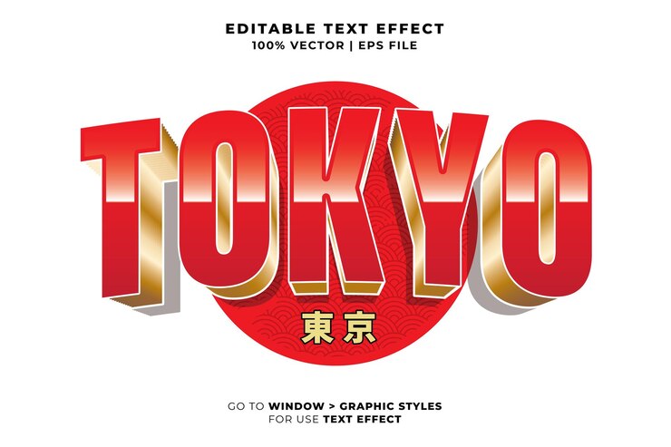 Retro Tokio Japón estilo de dibujos animados vectoriales 3D efecto de texto editable icono de logotipo vectorial