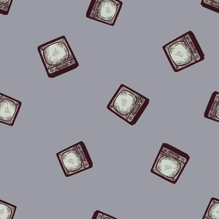 Vector retro tv grabado de patrones sin fisuras equipo de medios de televisión vintage en estilo dibujado a mano
