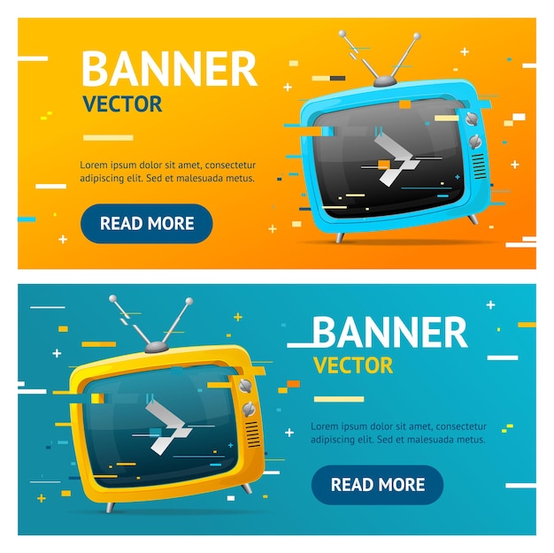 Vector retro tv no encontrado concepto de difusión glitch style banner conjunto horizontal vector