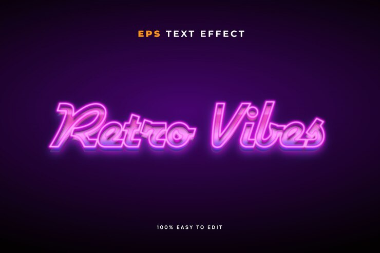 Vector retro vibes efecto de texto de luz de neón