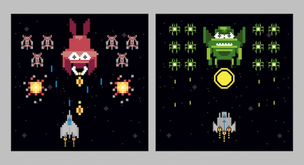 Vector retro video game space pixelated escenas