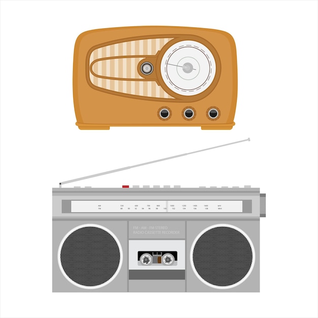 Retro vieja radio y grabadora Vintage radio aislado sobre fondo blanco.