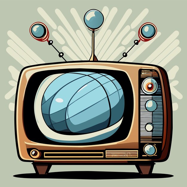 Vector retro vintage antiguo televisor tv dibujado a mano dibujos animados pegatina icono concepto aislado ilustración