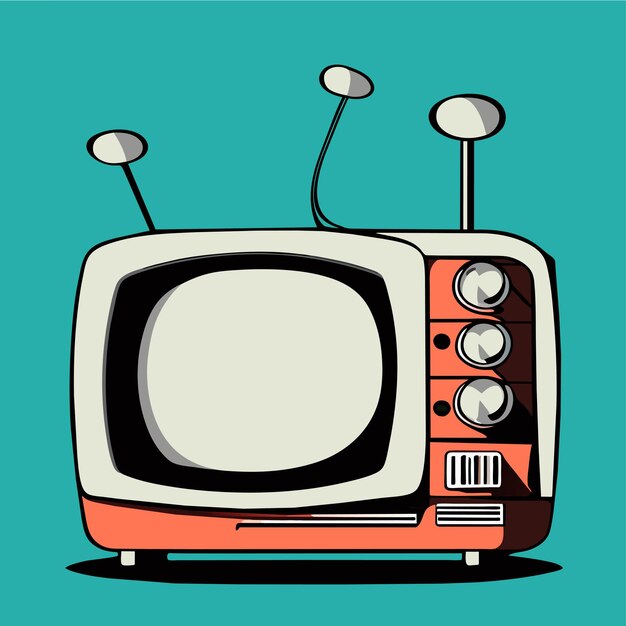 Retro vintage antiguo televisor tv dibujado a mano dibujos animados pegatina icono concepto aislado ilustración