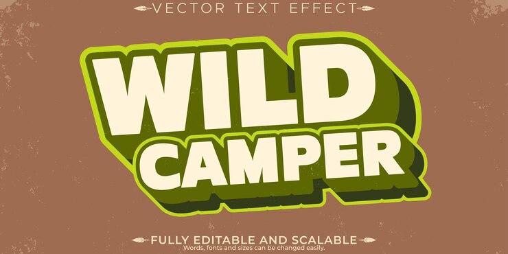 Vector retro vintage camping aventura efecto de texto editable estilo de texto de los años 70 y 80
