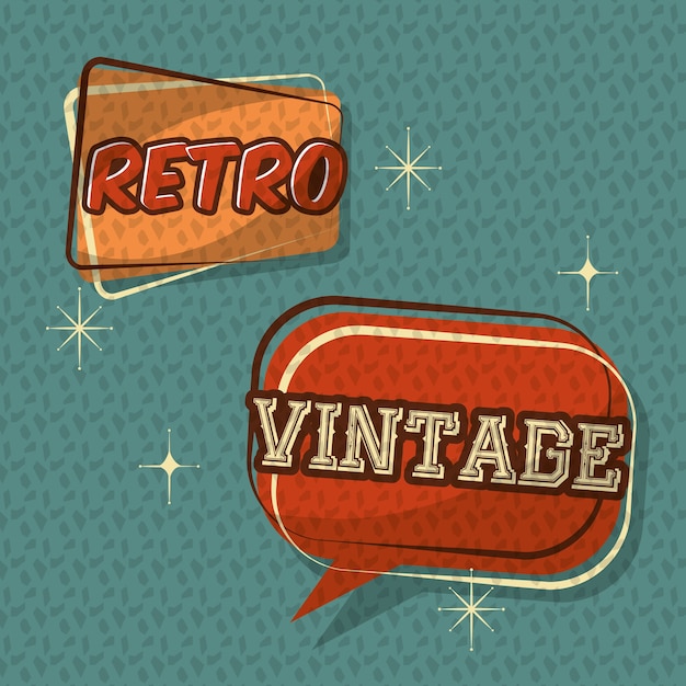 Vector retro vintage divisa discurso burbuja brillante fondo