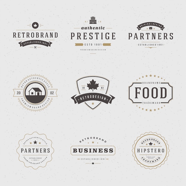 Vector retro vintage etiquetas o logotipos conjunto de elementos de diseño vectorial