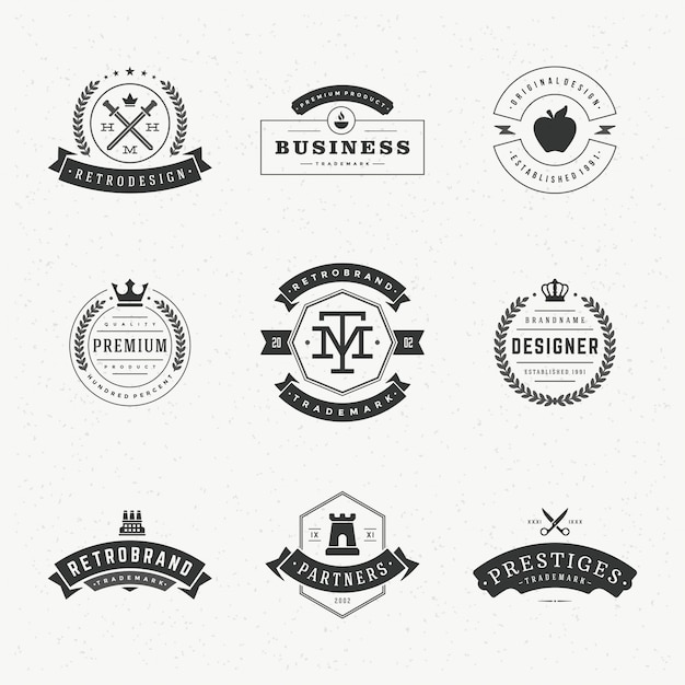 Retro vintage etiquetas o logotipos conjunto de elementos de diseño vectorial