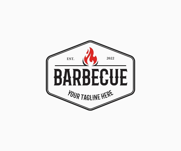 Retro vintage grill bbq y llama de fuego para barbeque bbq bbq logo design