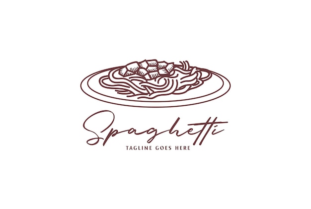 Retro vintage hand drawn un plato de comida italiana spaghetti noodle para cafe restaurant logo design