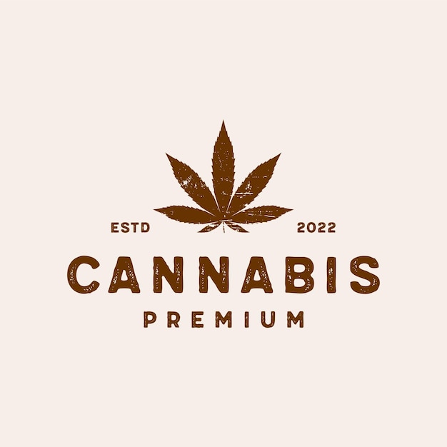 Retro vintage, icono de vector de plantilla de diseño de logotipo de hoja de cannabis