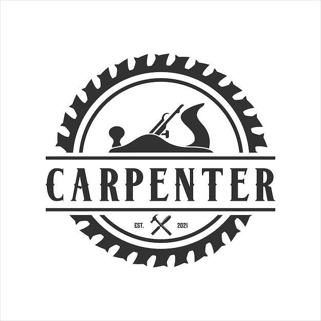 Retro vintage, plantilla de diseño de logotipo de carpintería de carpintería, ilustración vectorial