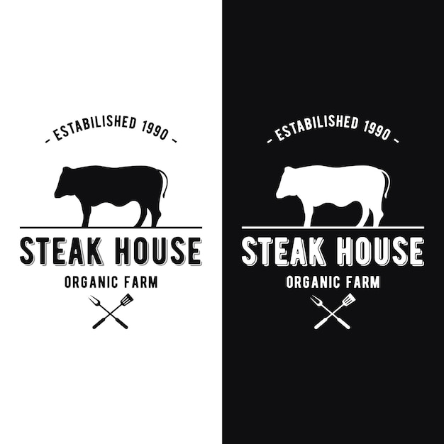 Retro vintage steak house Logo Design Logo para restaurantes de negocios insignia de etiqueta Con carne de calidad