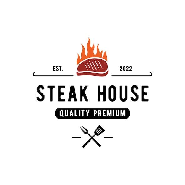 Retro vintage steak house Logo Design Logo para restaurantes de negocios insignia de etiqueta Con carne de calidad