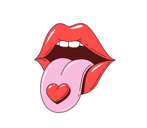 Retro y2k boca groovy con la lengua y el corazón