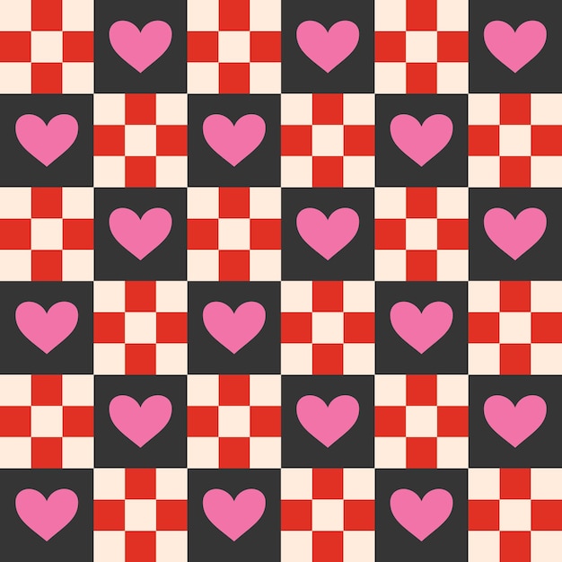 Retro39s Día de San Valentín romántico patrón sin costuras con lindos corazones de dibujos animados fondo de amor para el 14 de febrero