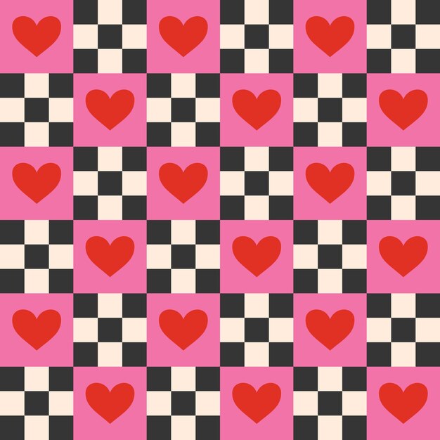 Retro39s Día de San Valentín romántico patrón sin costuras con lindos corazones de dibujos animados fondo de amor para el 14 de febrero