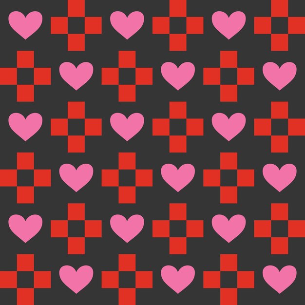 Retro39s Día de San Valentín romántico patrón sin costuras con lindos corazones de dibujos animados fondo de amor para el 14 de febrero