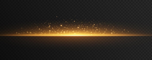 Vector retroiluminación brillante aislada sobre fondo transparente oscuro destello dorado brillante con partículas mágicas dinámicas efecto de luz mágica ilustración vectorial eps 10