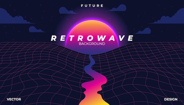 Retrowave cyber neón fondo paisaje de los años 80 con estilo.