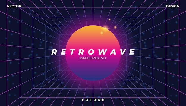 Retrowave cyber neón fondo paisaje de los años 80 con estilo.