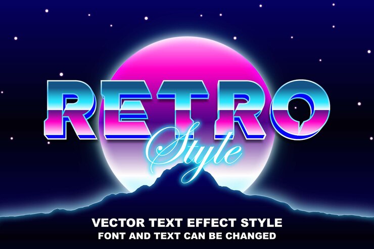 Vector retrowave synthwave estilo cyberpunk tipografía texto editable efecto fuente plantilla diseño luz de neón