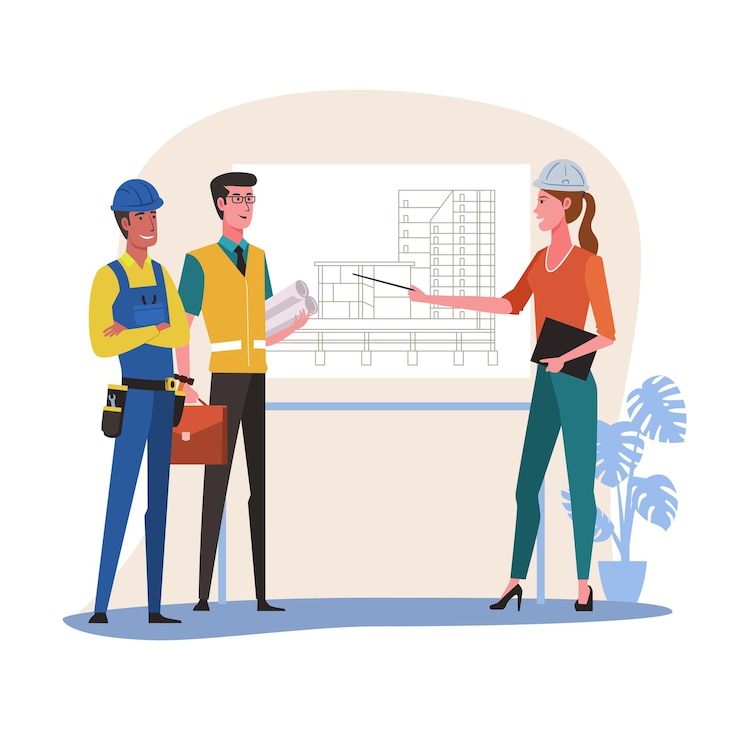Vector reunión de arquitecta e ingeniera de construcción para proyecto arquitectónico