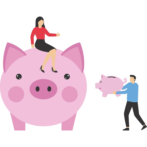 Reunión y cooperación para ahorrar dinero en una alcancía Ilustración vectorial en estilo plano