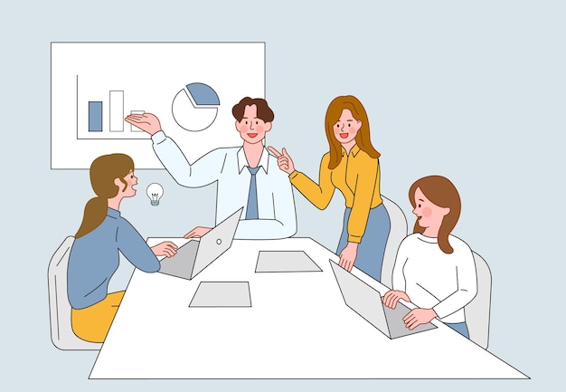 Reunión y discusión del equipo empresarial