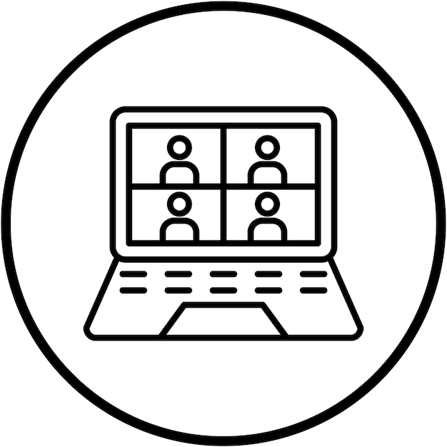 Reunión de diseño vectorial en el estilo de icono de portátil