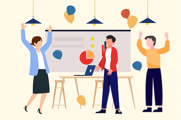 Reunión de empleados Concepto Ilustración vectorial plana de colores aislada