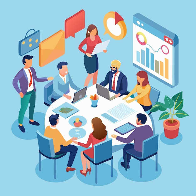 Reunión del equipo empresarial en torno a una mesa para discutir los datos