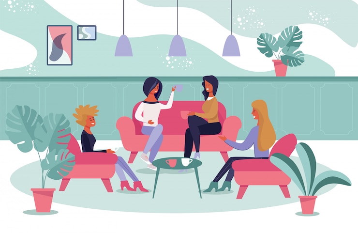 Vector reunión informal femenina para refrescarse y hablar
