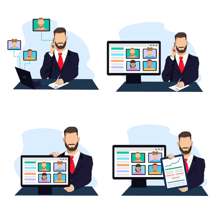 Vector reunión de negocios en línea