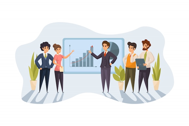 Reunión de negocios, presentación, formación, concepto de trabajo en equipo.