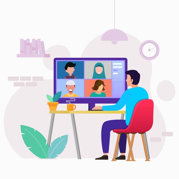 Reunión de trabajo en línea desde videoconferencia en casa