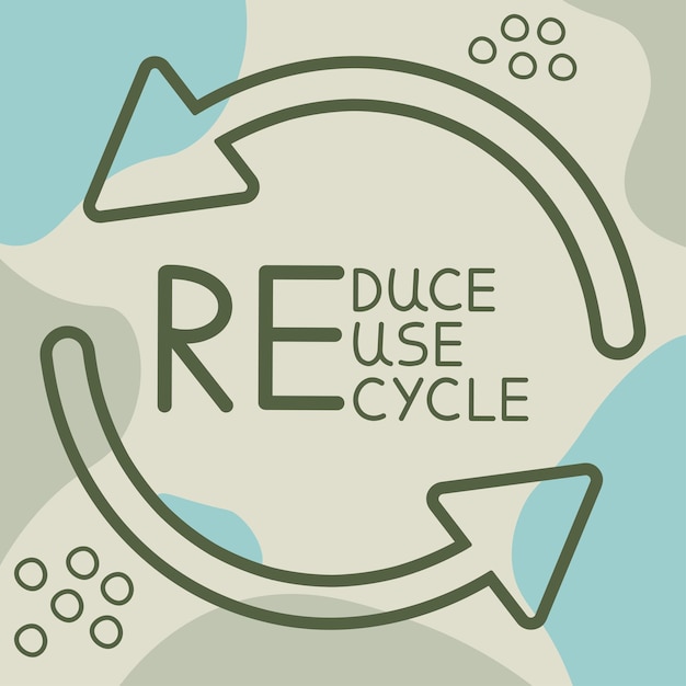 Reutilizar Reducir Reciclar Sobre Fondo De Moda Gris Y Azul Ecología Vector Ilustración