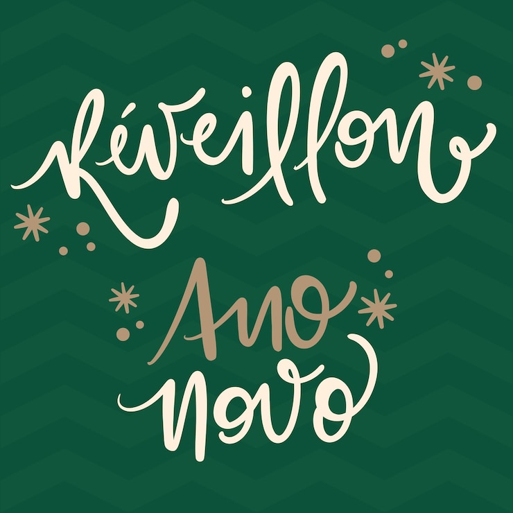 Vector revéillon feliz año nuevo mano portuguesa brasileña letras caligrafía vector