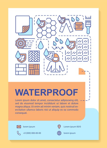 Revestimiento de superficie impermeable, diseño de plantilla de folleto textil. Flyer, folleto, diseño de impresión de folletos con ilustraciones lineales. Diseños de páginas vectoriales para revistas, informes anuales, carteles publicitarios
