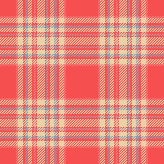 Revisa el fondo en cuadros de textura de patrón tartan con un tejido textil sin costuras vectorial en colores rojos y claros