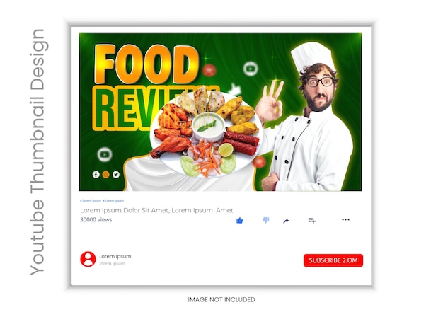 Revisión de alimentos en miniatura de youtube diseño vectorial plantilla