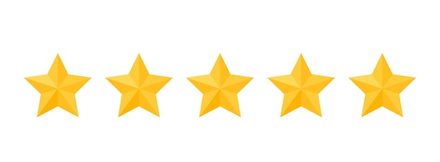 Vector revisión de calificación de cinco estrellas. 5 marcas amarillas de retroalimentación de tasa. rango de evaluación de producto. calidad del sistema de tasación