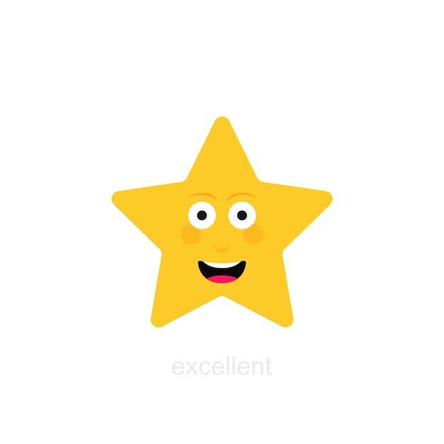 Revisión de calificación de emoción de estrella Escala de retroalimentación Emoticon excelente Héroe de dibujos animados divertido Ilustración vectorial