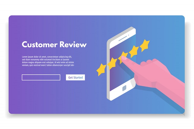 Revisión del cliente, evaluación de usabilidad, retroalimentación, concepto isométrico del sistema de calificación. Ilustración vectorial